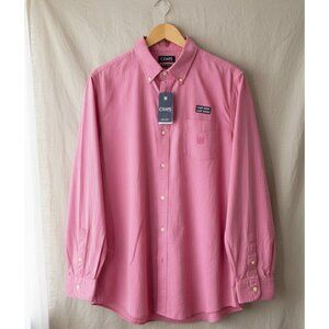 Chaps Mens Easy Care Long Sleeve Button-Up Shirt size  L pink